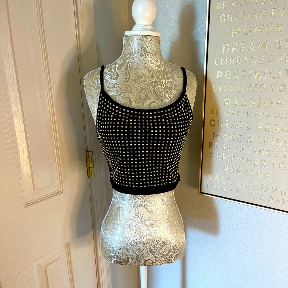 Studded gold metal crop tank